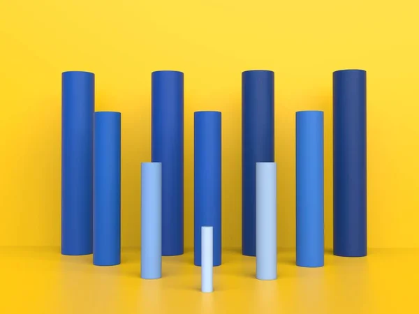 Pilares Cilindro Azul Quarto Amarelo Brilhante Classificados Por Brilho — Fotografia de Stock