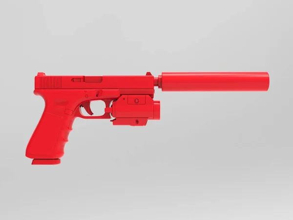 Pistola Roja Moderna Con Silenciador Fijaciones Láser —  Fotos de Stock