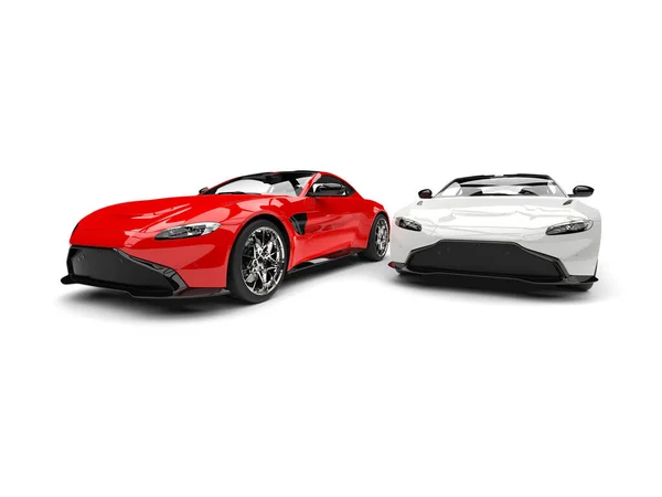 Red White Modern Electric Sports Cars Side Side — стоковое фото