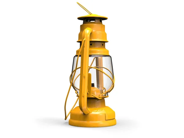 Żółta Lampa Olejna Vintage Latarnia Widok Boku — Zdjęcie stockowe