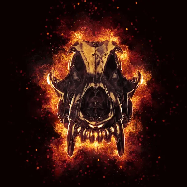 Wolf skull exploding into flames and fire - 3D Illustration
