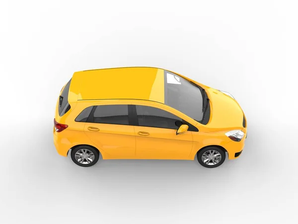 Carro Pequeno Compacto Genérico Amarelo Moderno Vista Cima Para Baixo — Fotografia de Stock