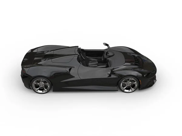 Lesklý Černý Moderní Kabriolet Luxusní Super Car Shora Dolů Pohled — Stock fotografie