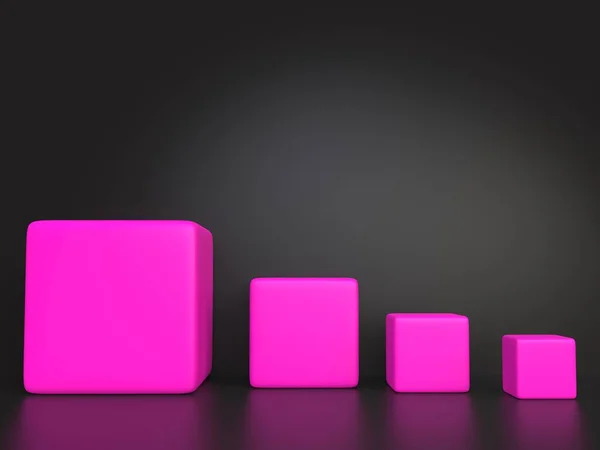Cuatro Suaves Cubos Color Rosa Sobre Fondo Negro —  Fotos de Stock