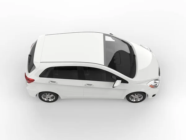 White modern compact car - top down view