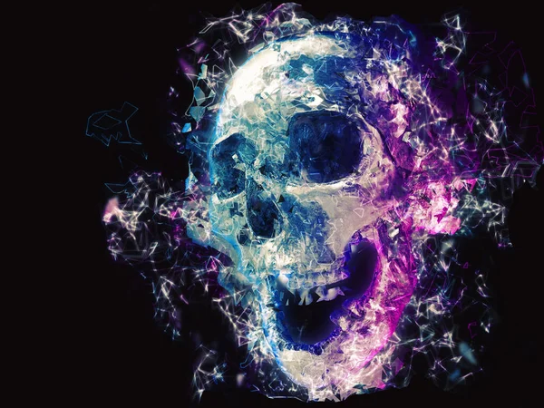 Laughing Skull Neon Thrash Grunge Style Illustration — Photo