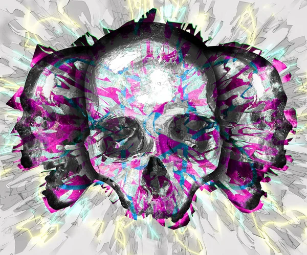 Three skulls - Grungy neon illustration