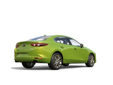 Electric green Mazda 3 2019 - 2022 model - side view - 3D Illustration - isolated on white background