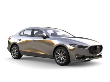 Chrome silver Mazda 3 2019 - 2022 model - 3D Illustration - isolated on white background