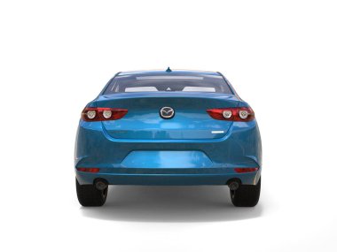 Metallic blue Mazda 3 2019 - 2022 model - back view - 3D Illustration - isolated on white background