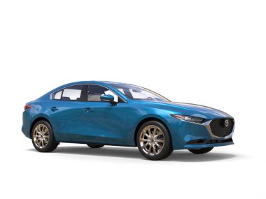 Metallic blue Mazda 3 2019 - 2022 model - 3D Illustration - isolated on white background