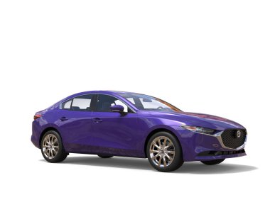 Full purple Mazda 3 2019 - 2022 model - 3D Illustration - isolated on white background