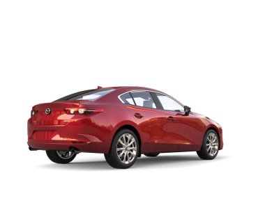 Metallic cherry red Mazda 3 2019 - 2022 model - rear view - 3D Illustration - isolated on white background