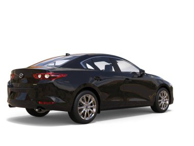 Shiny Black Mazda 3 2019 - 2022 model - side view - 3D Illustration - isolated on white background