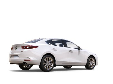 Clear white Mazda 3 2019 - 2022 model - rear side view - 3D Illustration - isolated on white background