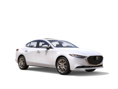 Clear white Mazda 3 2019 - 2022 model - 3D Illustration - isolated on white background