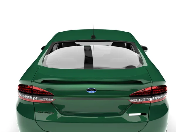 Donkergroene Ford Mondeo 2015 2018 Model Achteraanzicht Illustratie Witte Achtergrond — Stockfoto