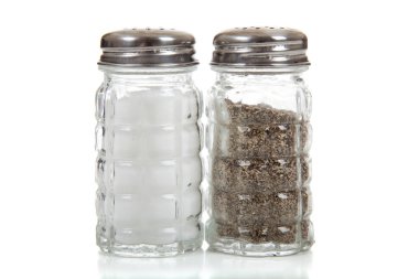 Salt and pepper shakers on white clipart