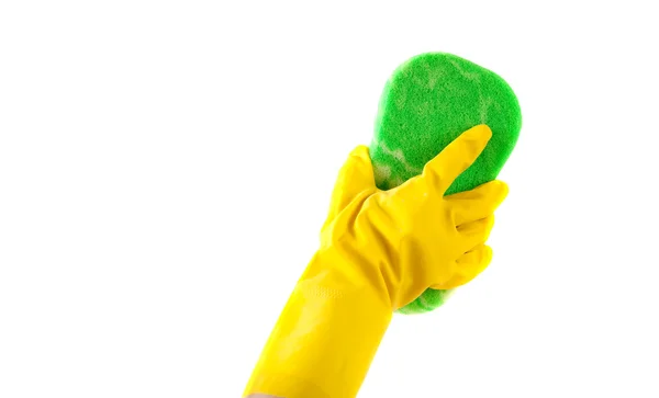 Бытовые CHores - мытье рук в перчатках с губкой — стоковое фото