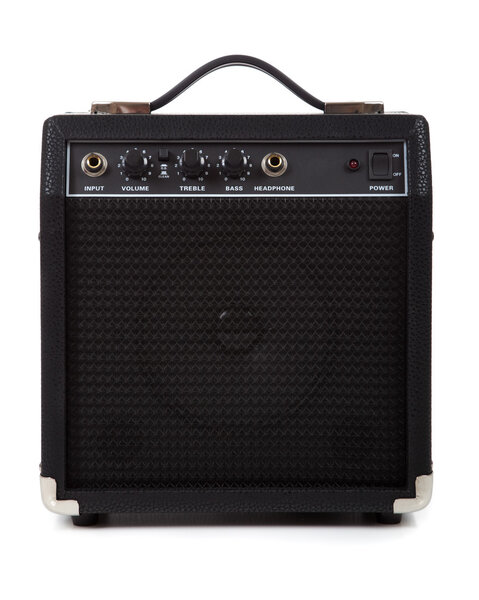 A guitar amp or amplifier on a white background. Communication or message concept