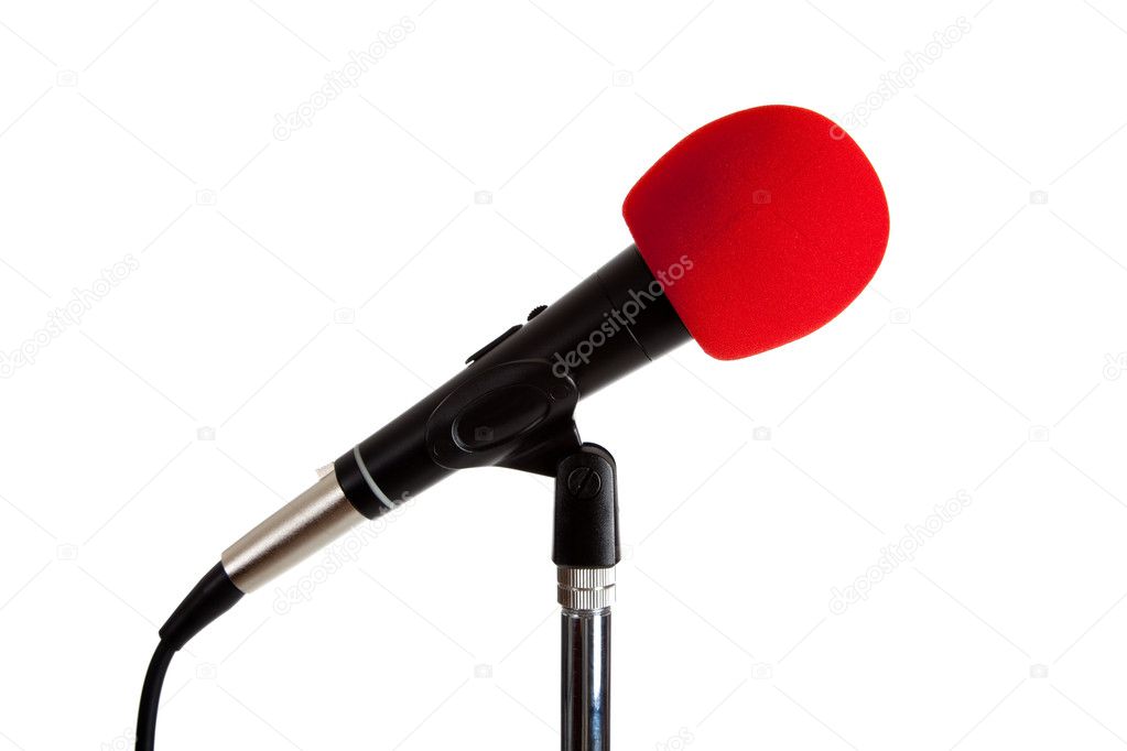 Microphone with Red Windscreen