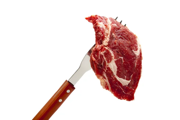 Beef Ribeye Steak on a fork — Stock Photo, Image