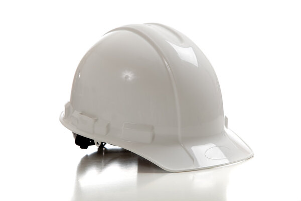 White construction workers hard hat on white