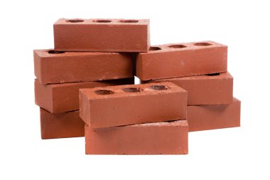 Stack of red bricks on white clipart