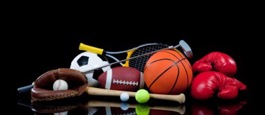 Assorted Sports Equipment on Black clipart