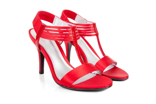 Par de elegante, senhoras vermelhas vestido sapatos — Fotografia de Stock