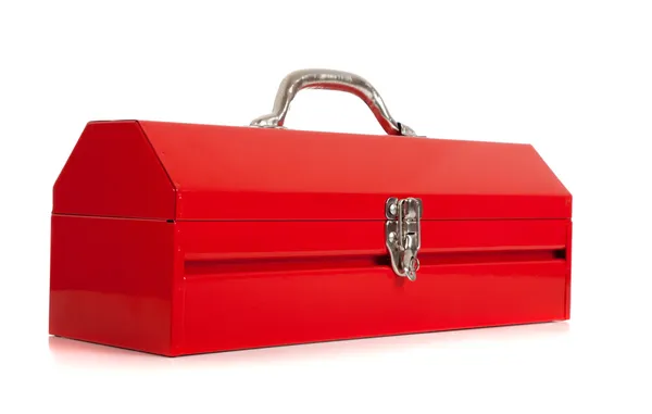 Caja de herramientas de metal rojo en blanco — Foto de Stock