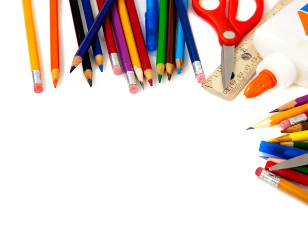 Assorted school supplies on a white background — Stock Photo, Image