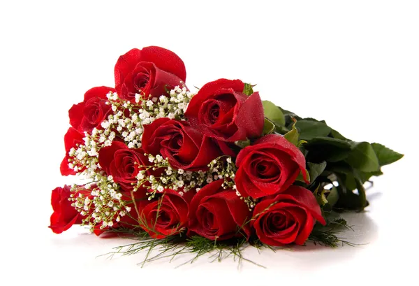 Boquet eller röda rosor på vit — Stockfoto