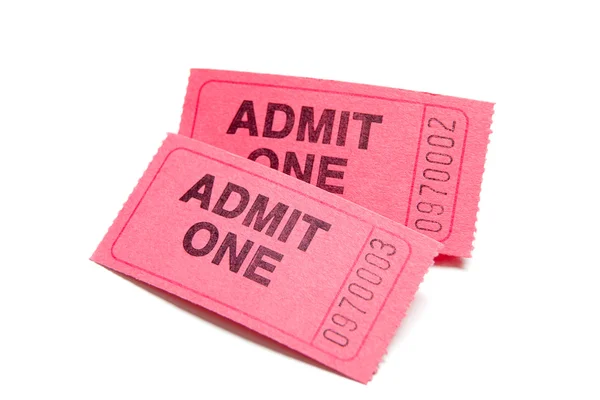 Two pink admission tickets on white — Stock Photo, Image