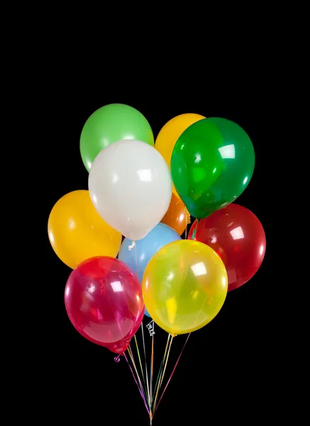 Grup siyah arka plan üzerinde renkli Parti balonları — Stok fotoğraf