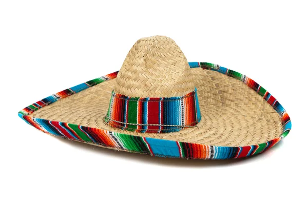 Sombrero mexicano palha no fundo branco — Fotografia de Stock