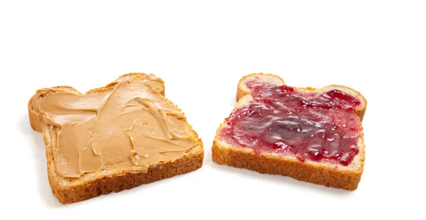 Open faced peanut butter and jelly sandwich — Stock Photo, Image