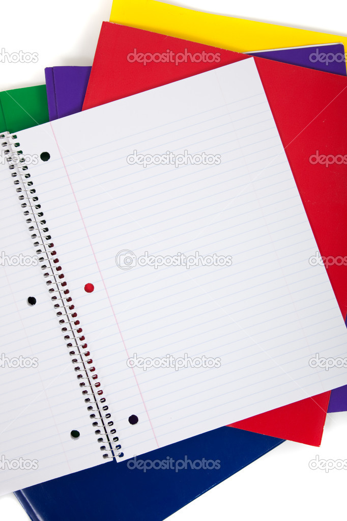 school folders with a blank notebook on a white background