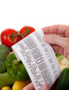 Grocery List over a bag a vegetables clipart
