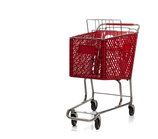 Carrito de compras rojo en blanco — Foto de Stock