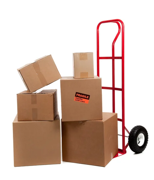 Moving boxes with fragile stickers — Stock Photo, Image