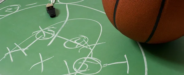 Basketball with play on a chalkboard — Stock Photo, Image