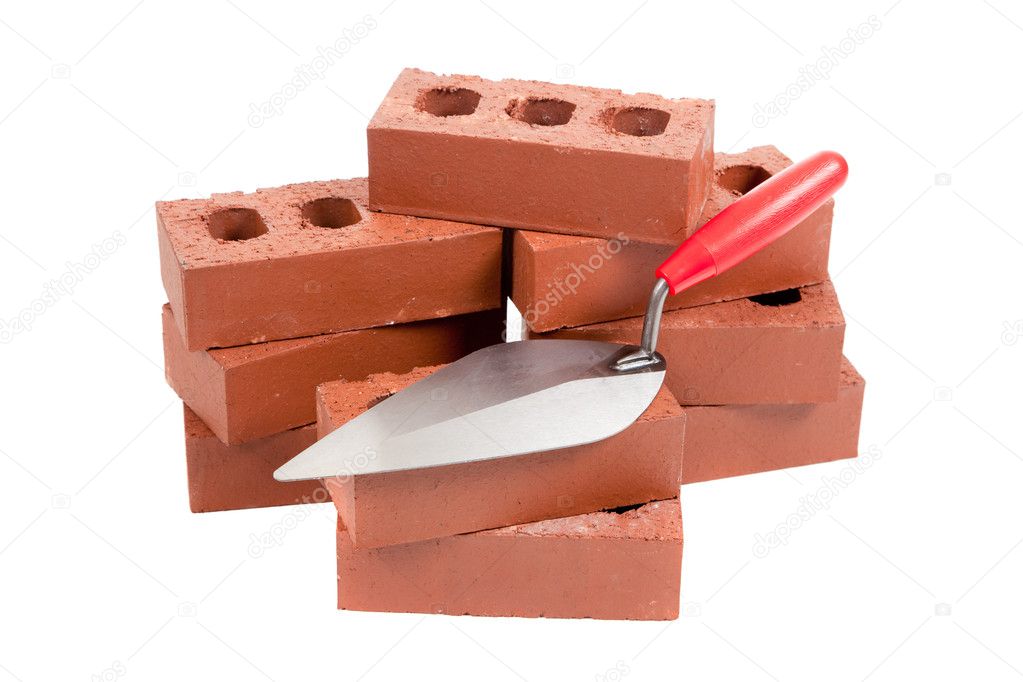 Bricks and a mason's trowel