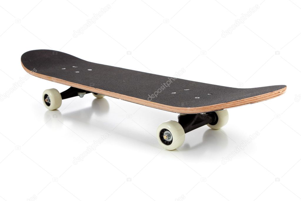 Black skate board on a white background