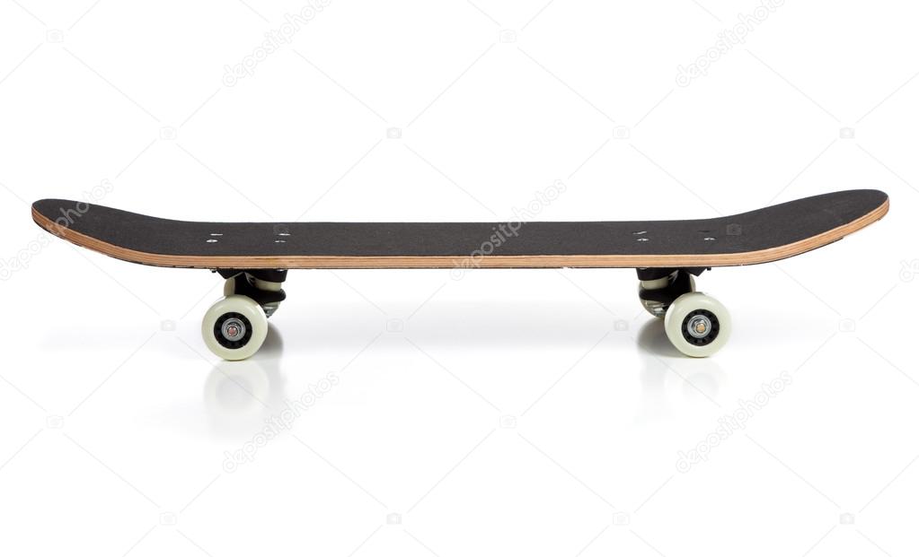 Black skate board on a white background