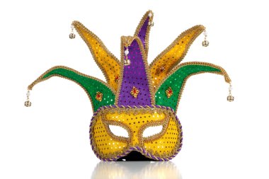 Gold, purple and green mardi gra mask clipart
