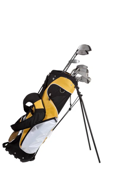 Golf club e borsa su bianco — Foto Stock