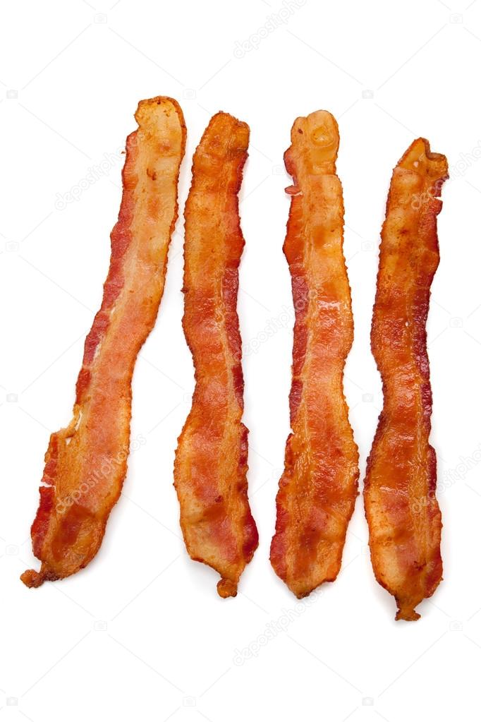 Slices of bacon on white