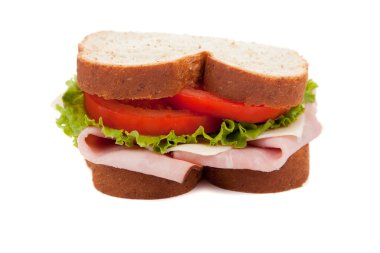 Jambonlu sandviç buğday üzerinde beyaz bir arka plan üzerinde