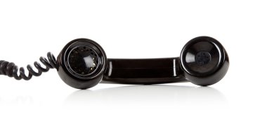 Beyaz bir arka plan üzerinde siyah bir telefon ahizesi